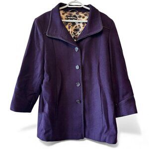 Vintage MarCona Wool Blend Winter Jacket • Purple Piped Coat Y2K Minimalist